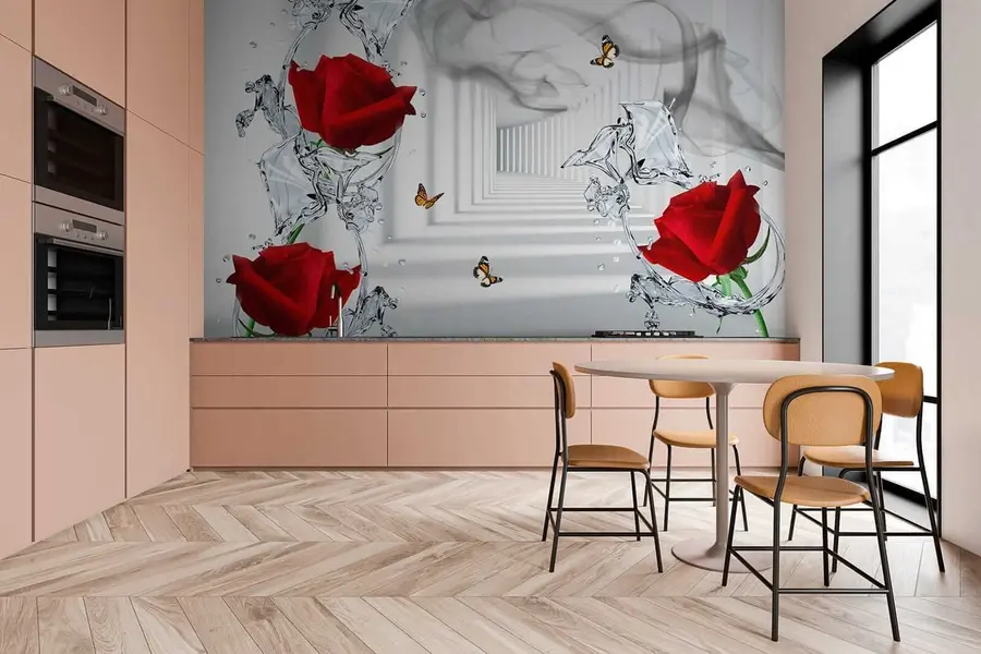 wall murals Red roses and water splash u41092