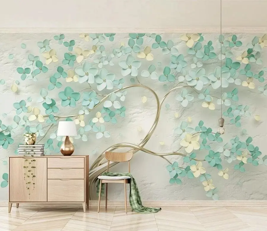 wall murals Tree with blue flowers u52550