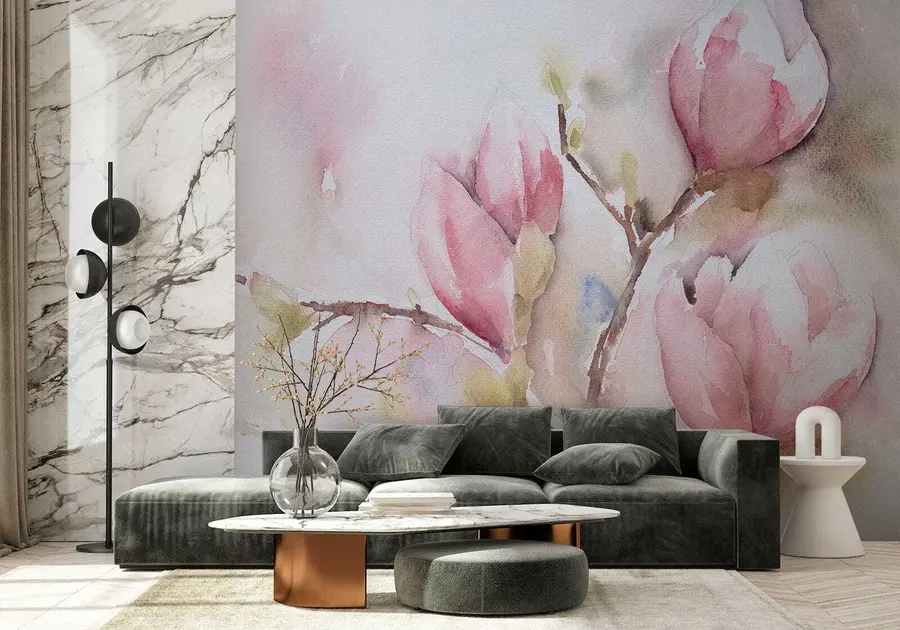 wall murals Magnolias bloom, watercolor painting u53757
