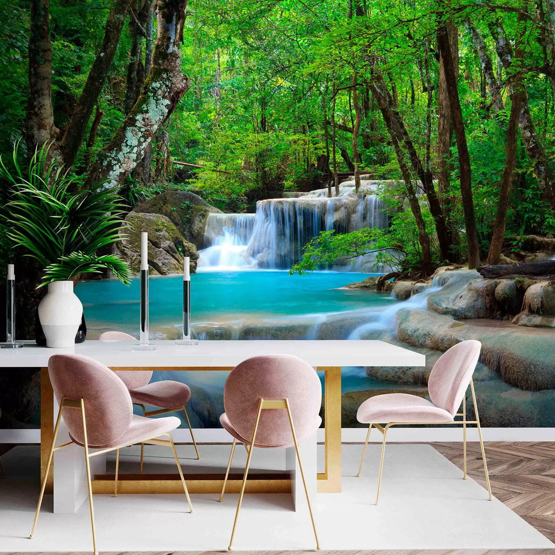 wall murals Waterfall rapids in the forest u54260