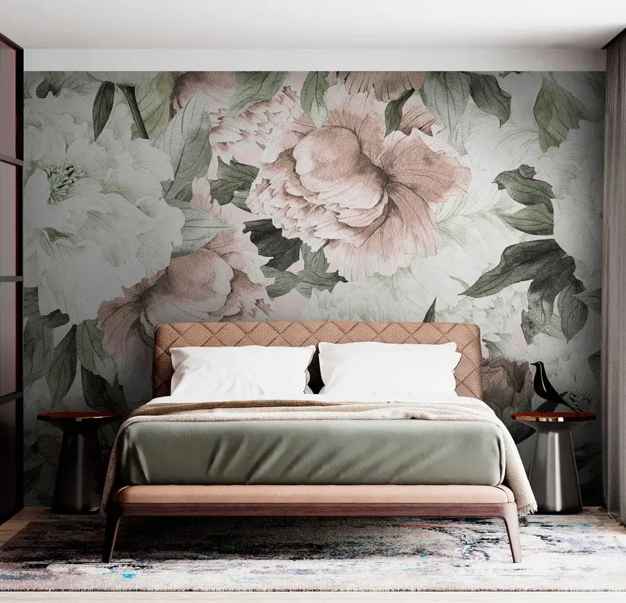 wall murals Drawn peonies u55910