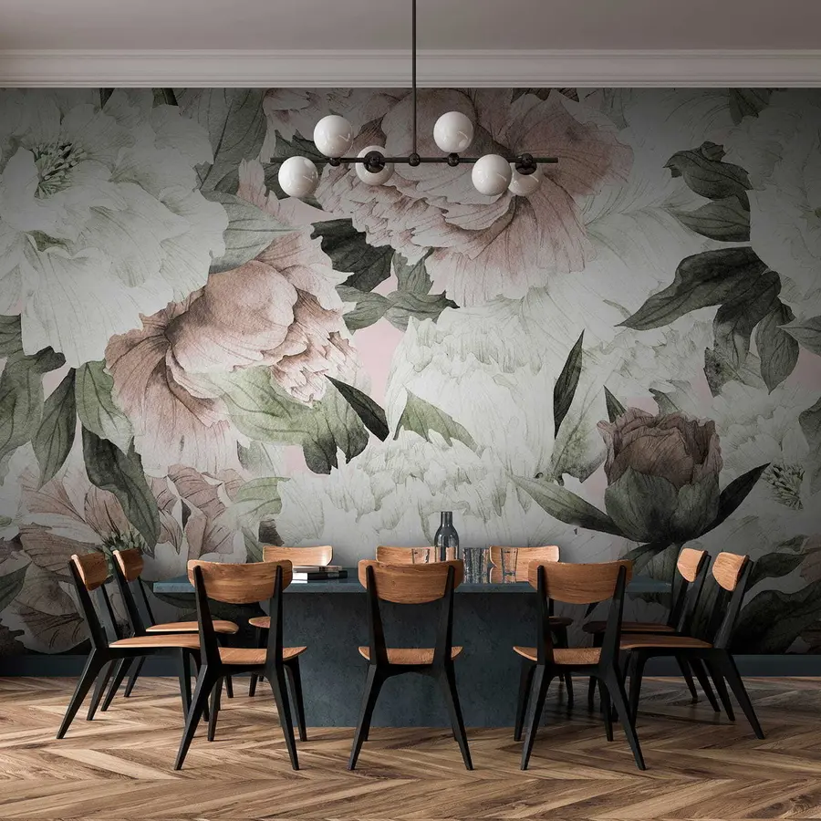 wall murals Drawn peonies u55910