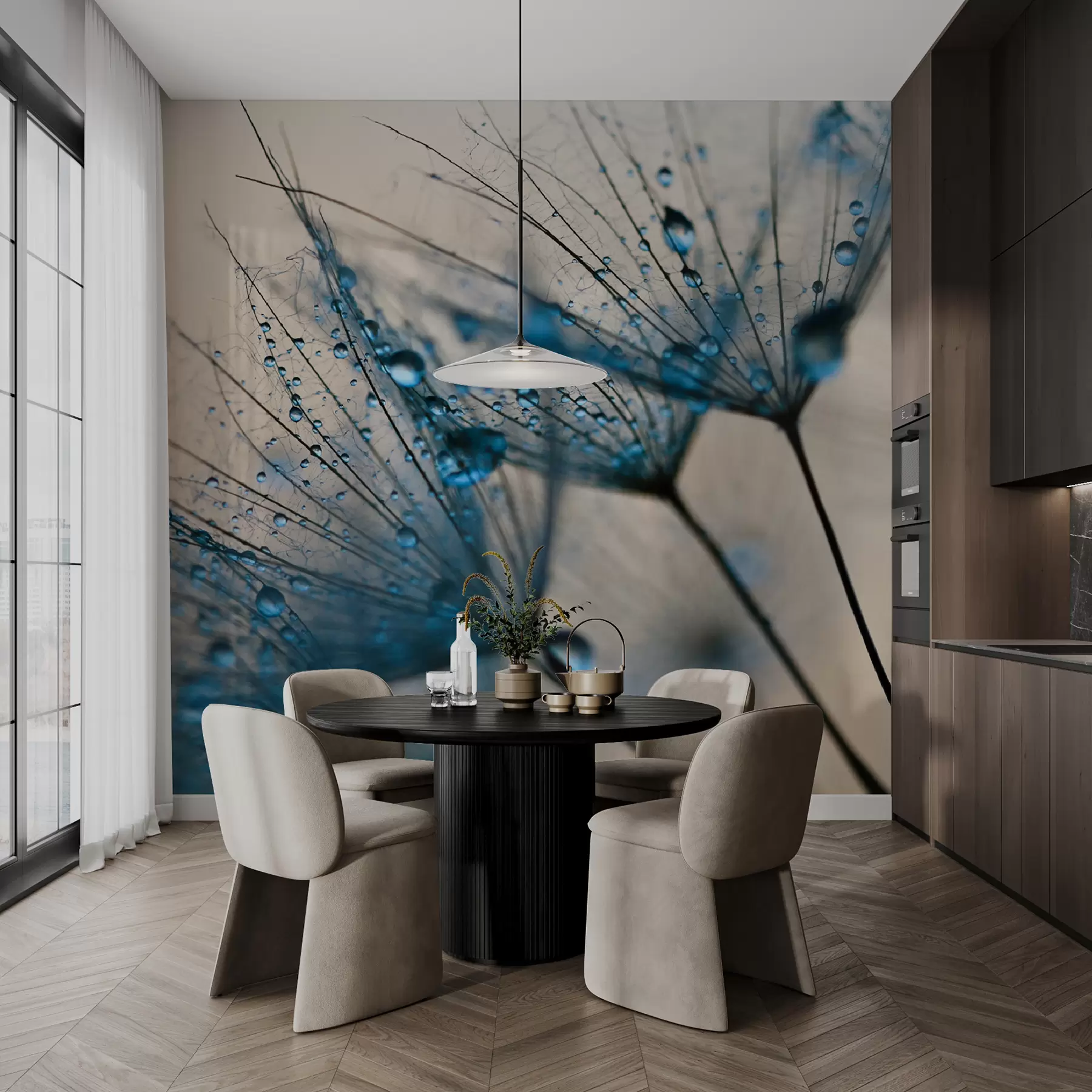 wall murals Dandelions with drops of water u57557
