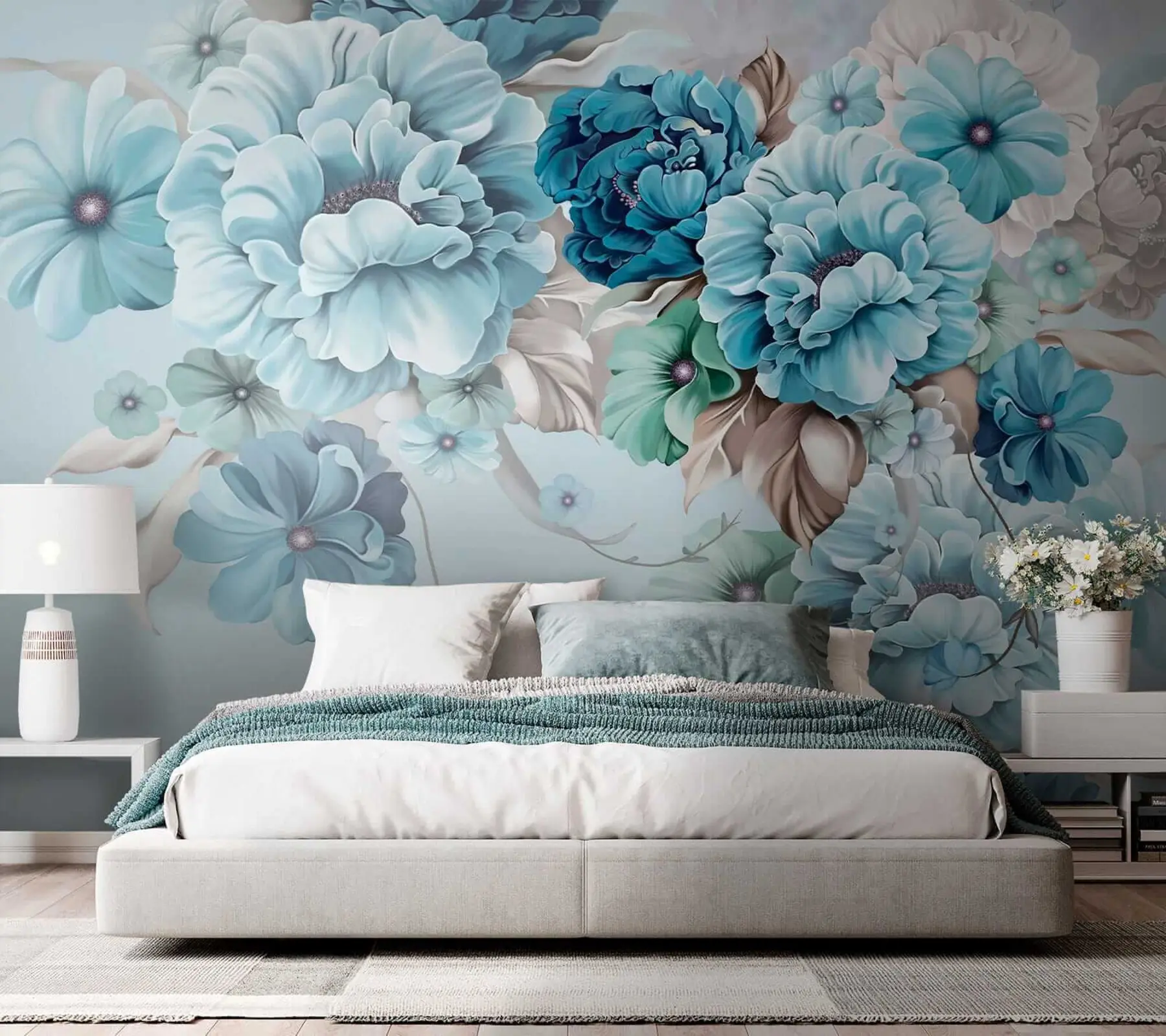 wall murals Delicate blue flowers u59900