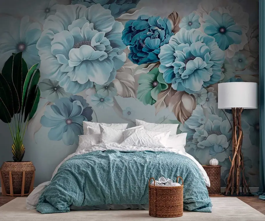 wall murals Delicate blue flowers u59900