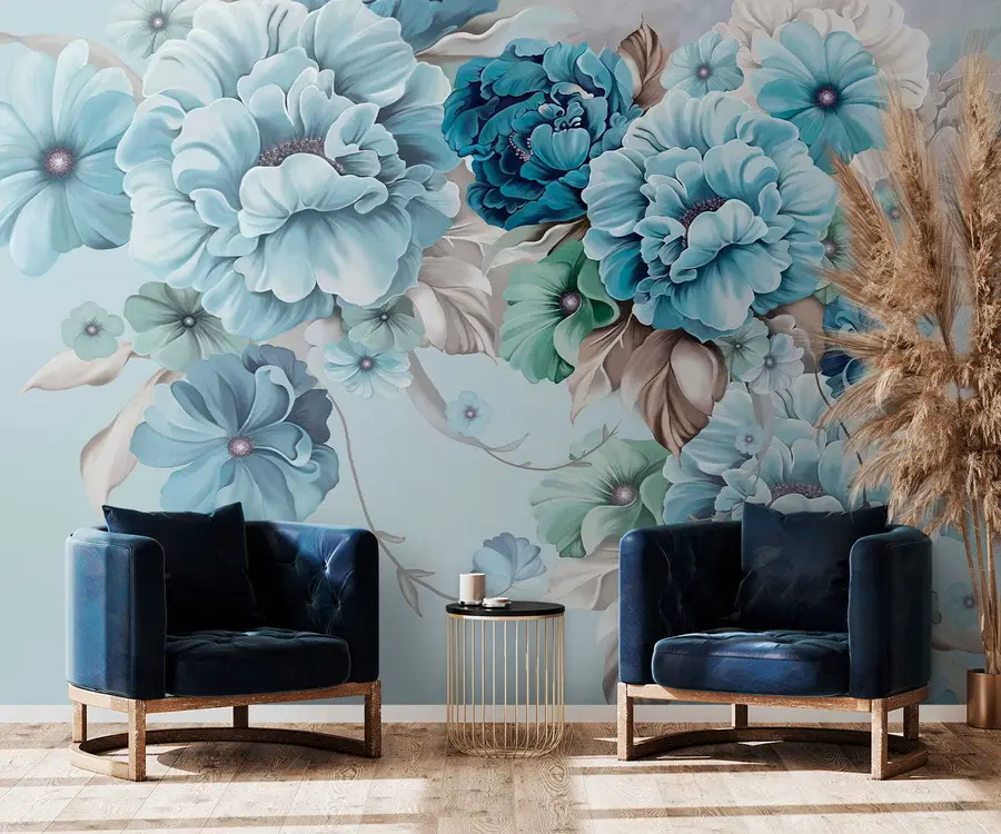 wall murals Delicate blue flowers u59900