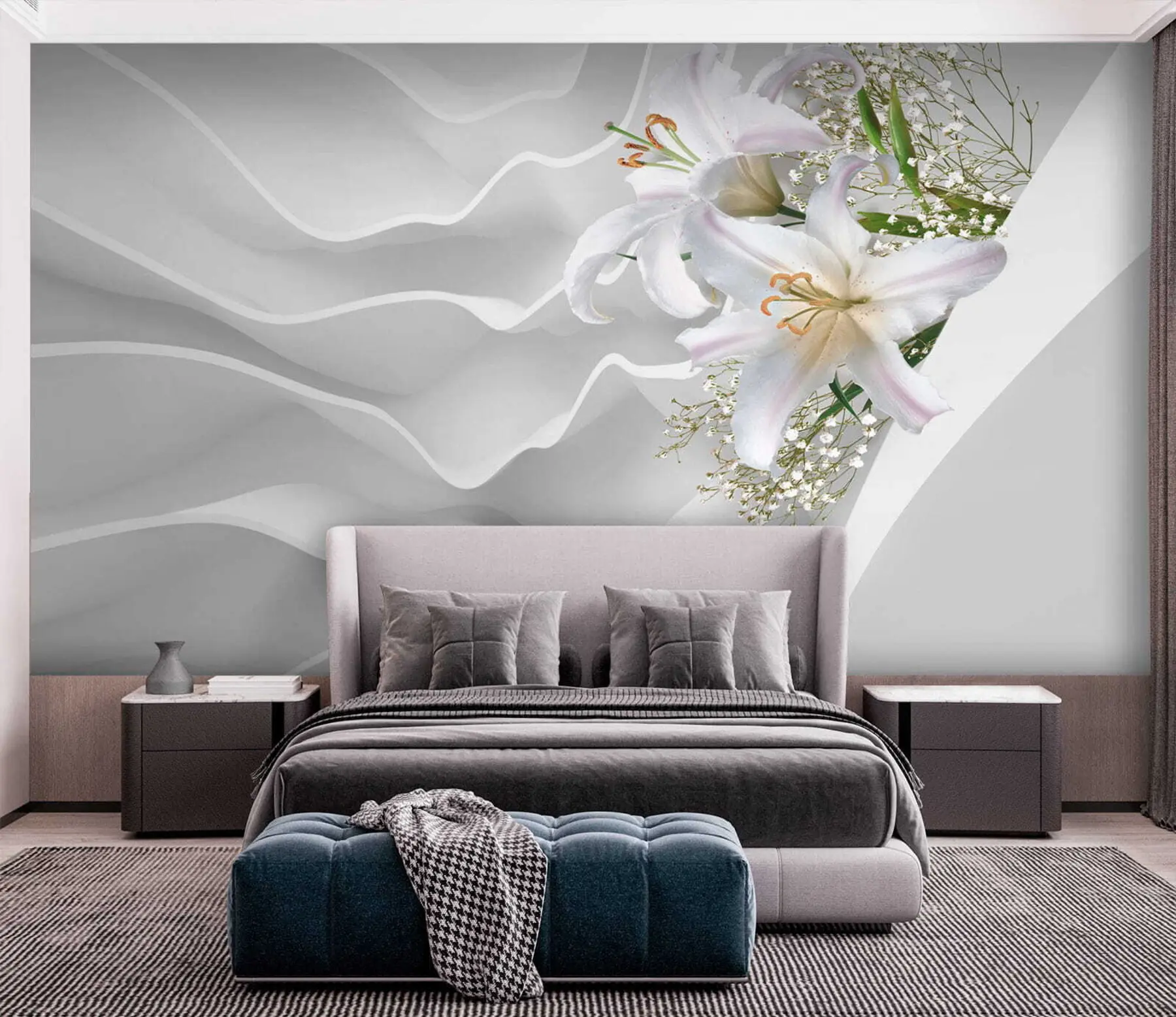wall murals Lilies and textured wall u60451