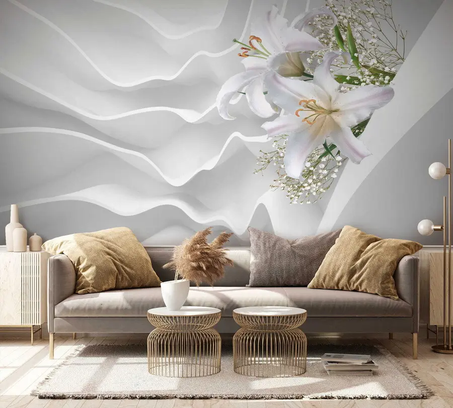 wall murals Lilies and textured wall u60451