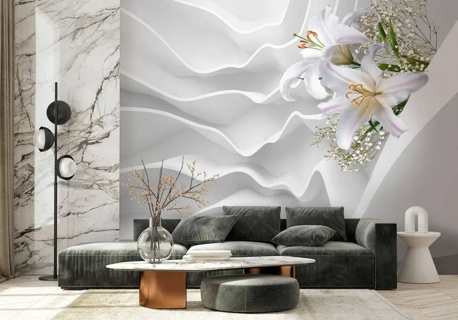 wall murals Lilies and textured wall u60451
