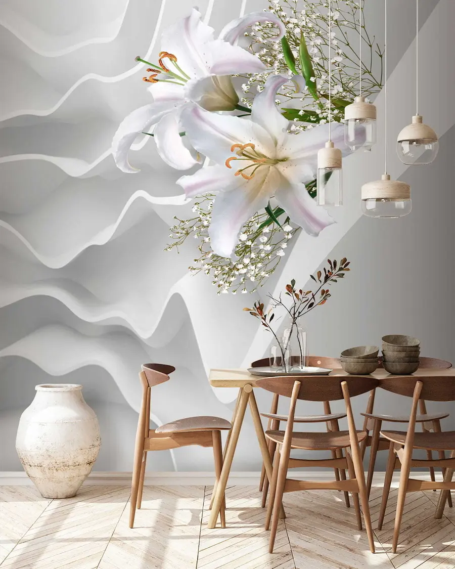 wall murals Lilies and textured wall u60451