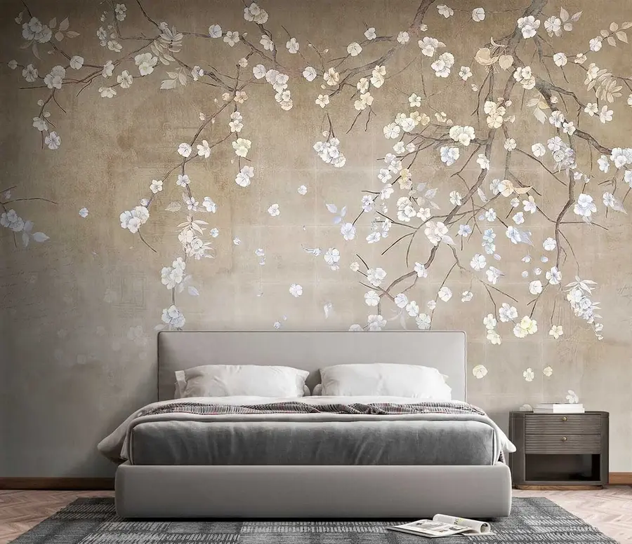 wall murals Flowering tree on a shabby wall u61369