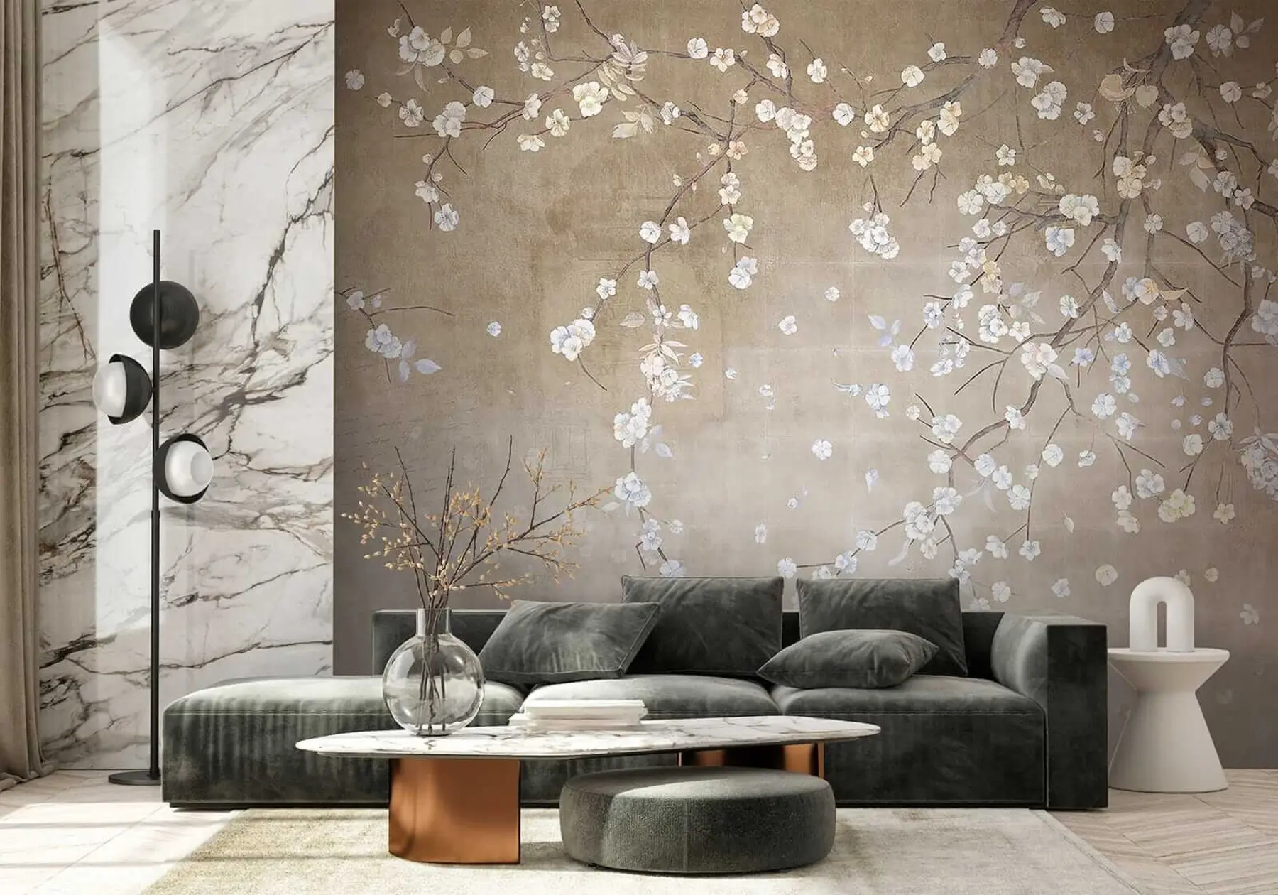 wall murals Flowering tree on a shabby wall u61369