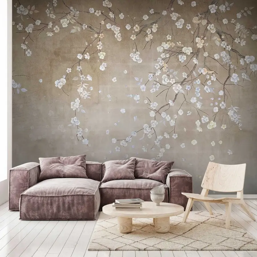 wall murals Flowering tree on a shabby wall u61369
