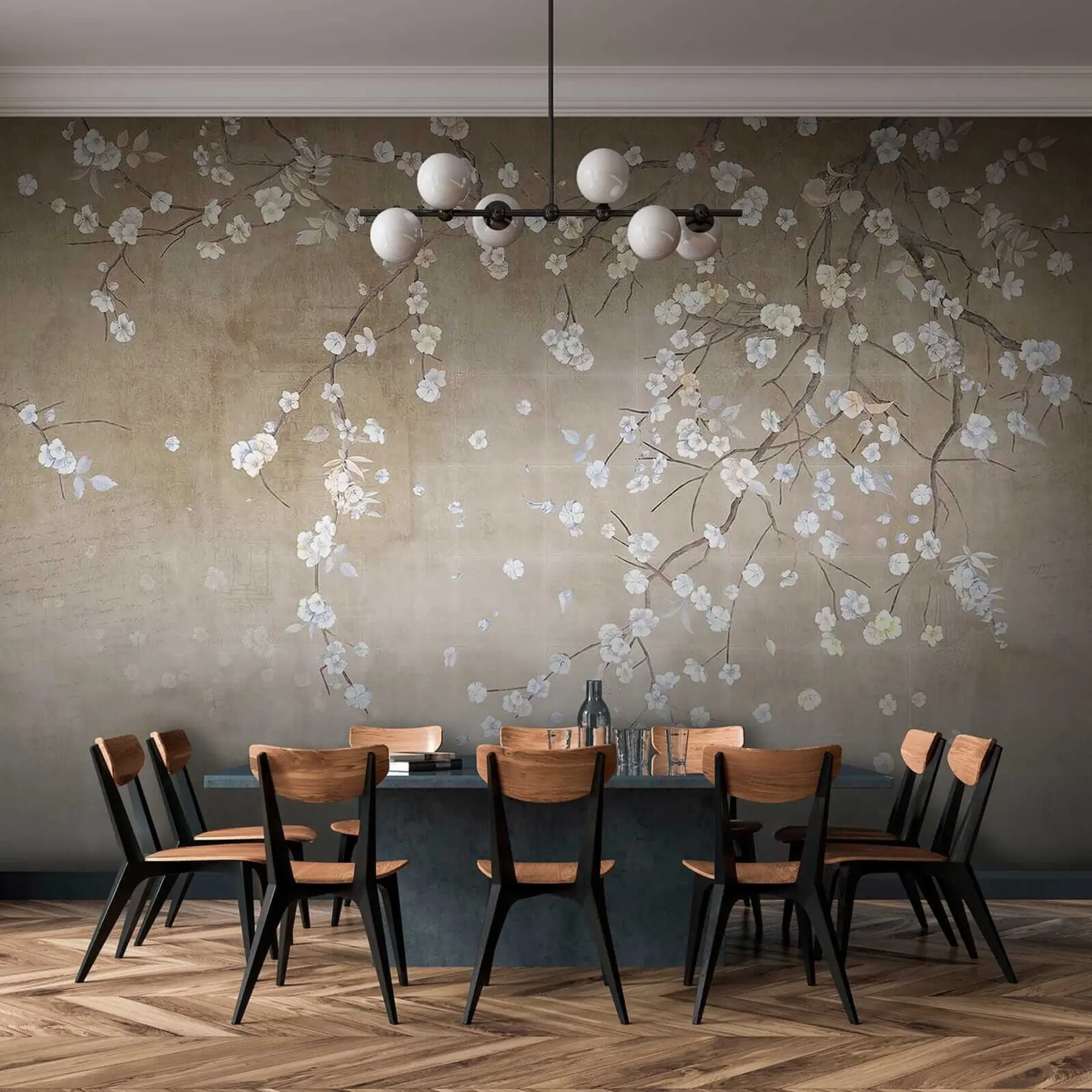 wall murals Flowering tree on a shabby wall u61369