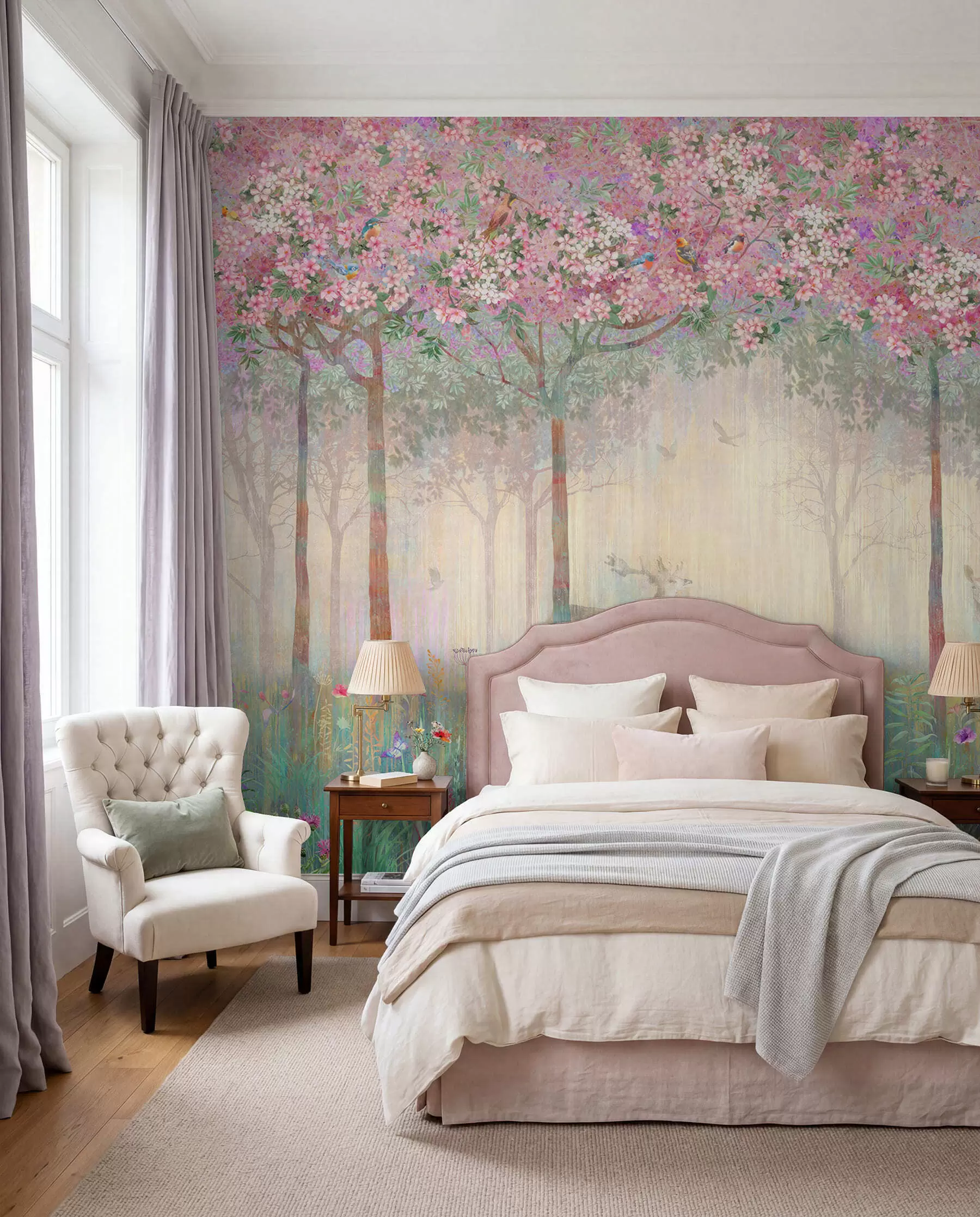 wall murals Deer in the Blossom Wood u62100