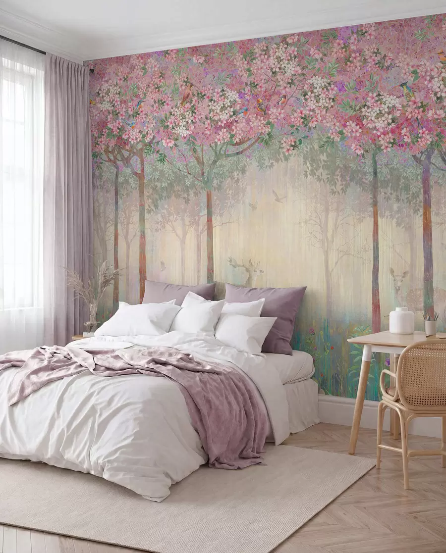 wall murals Deer in the Blossom Wood u62100