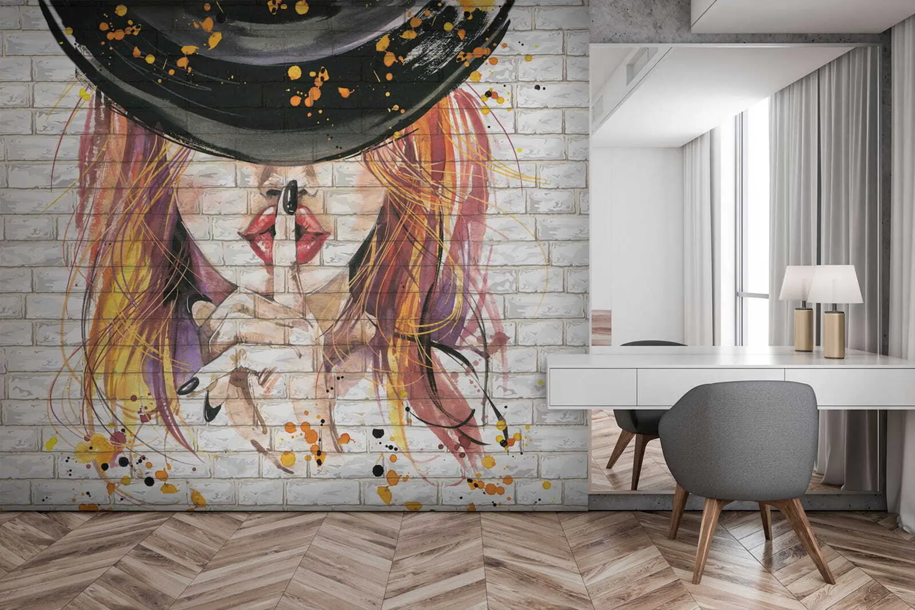 wall murals Girl with watercolors u67648