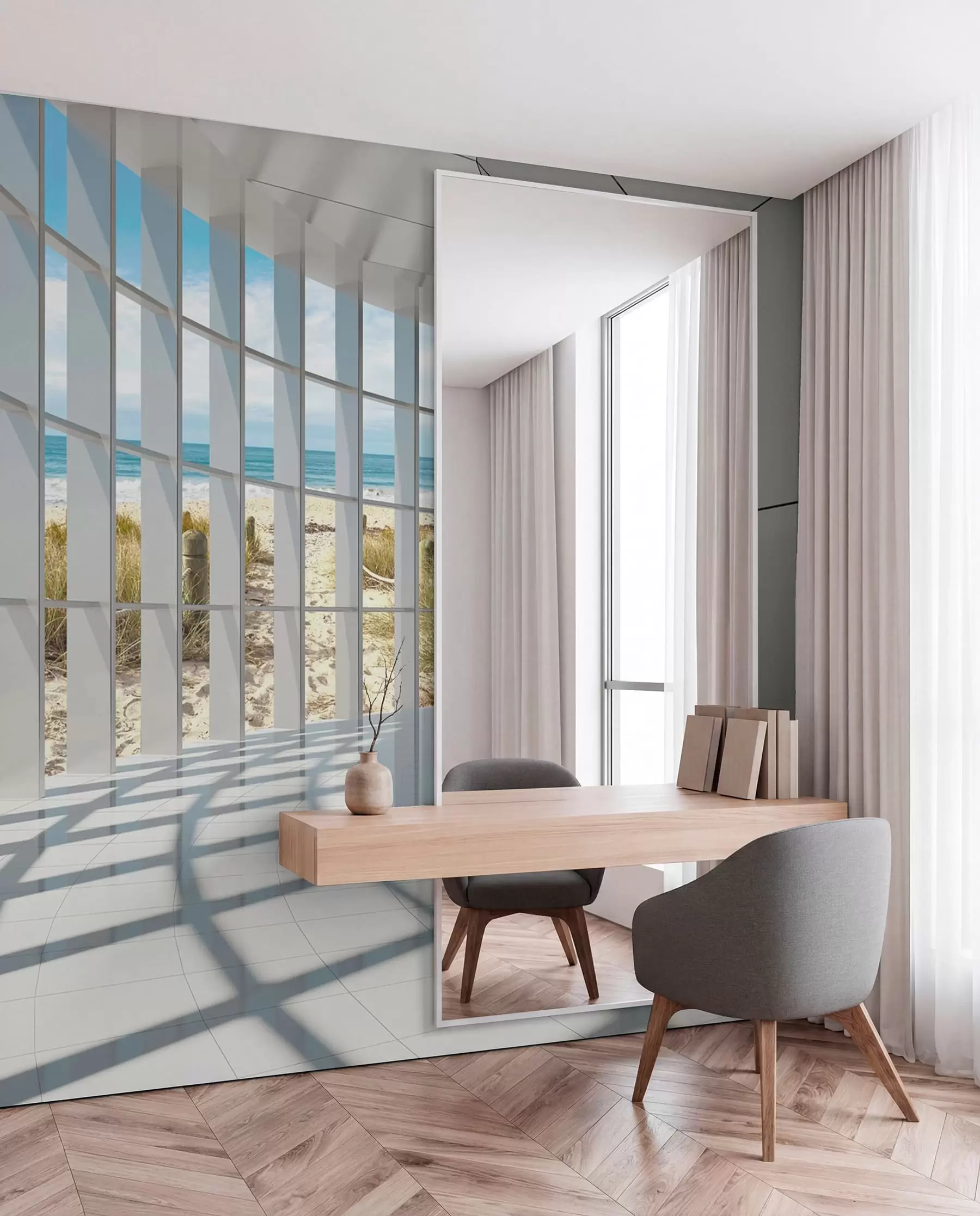 wall murals 3D corridor with sea view u70513
