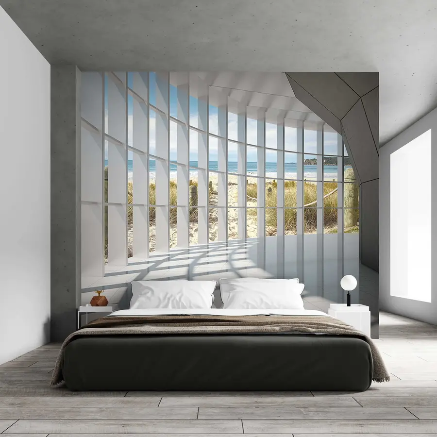 wall murals 3D corridor with sea view u70513