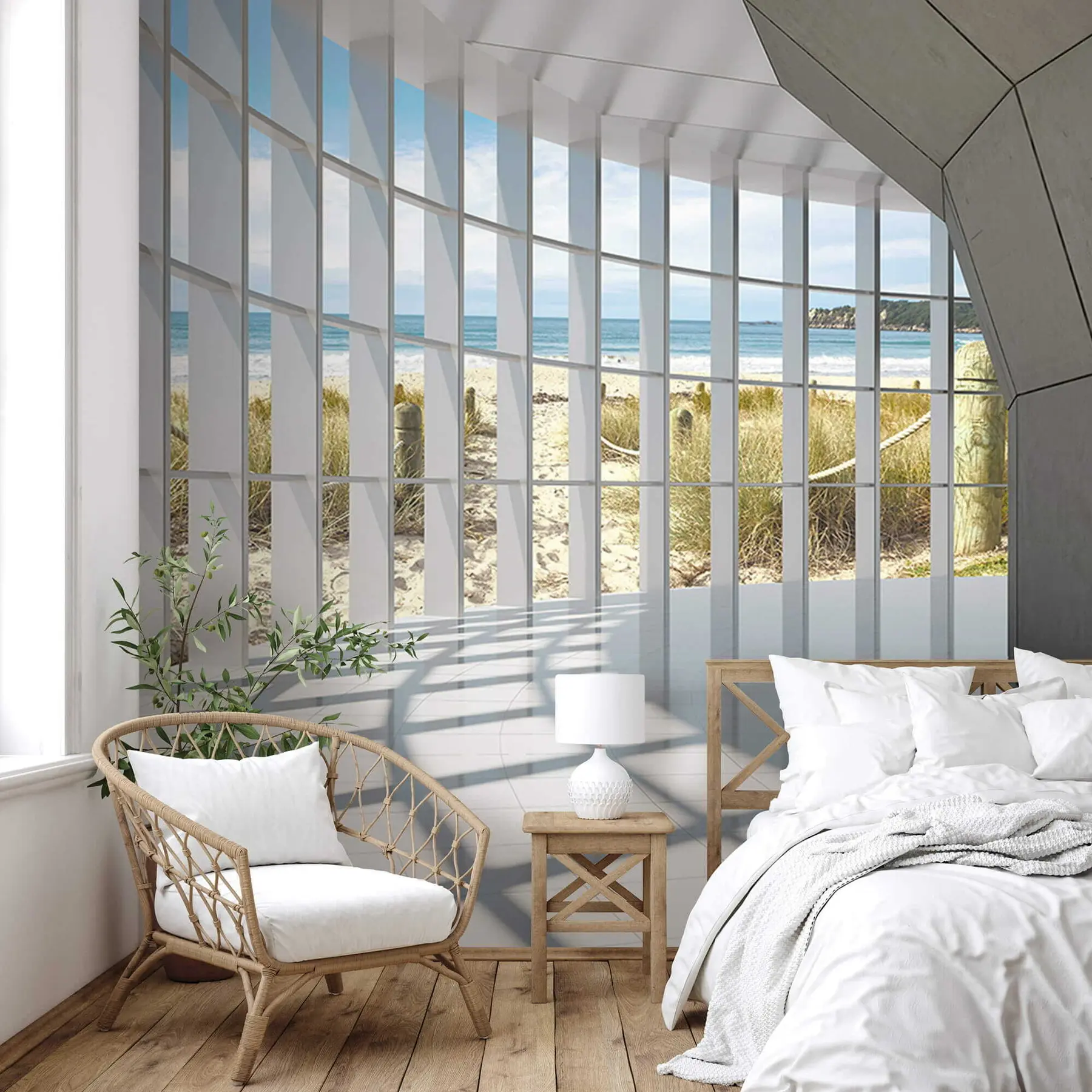 wall murals 3D corridor with sea view u70513