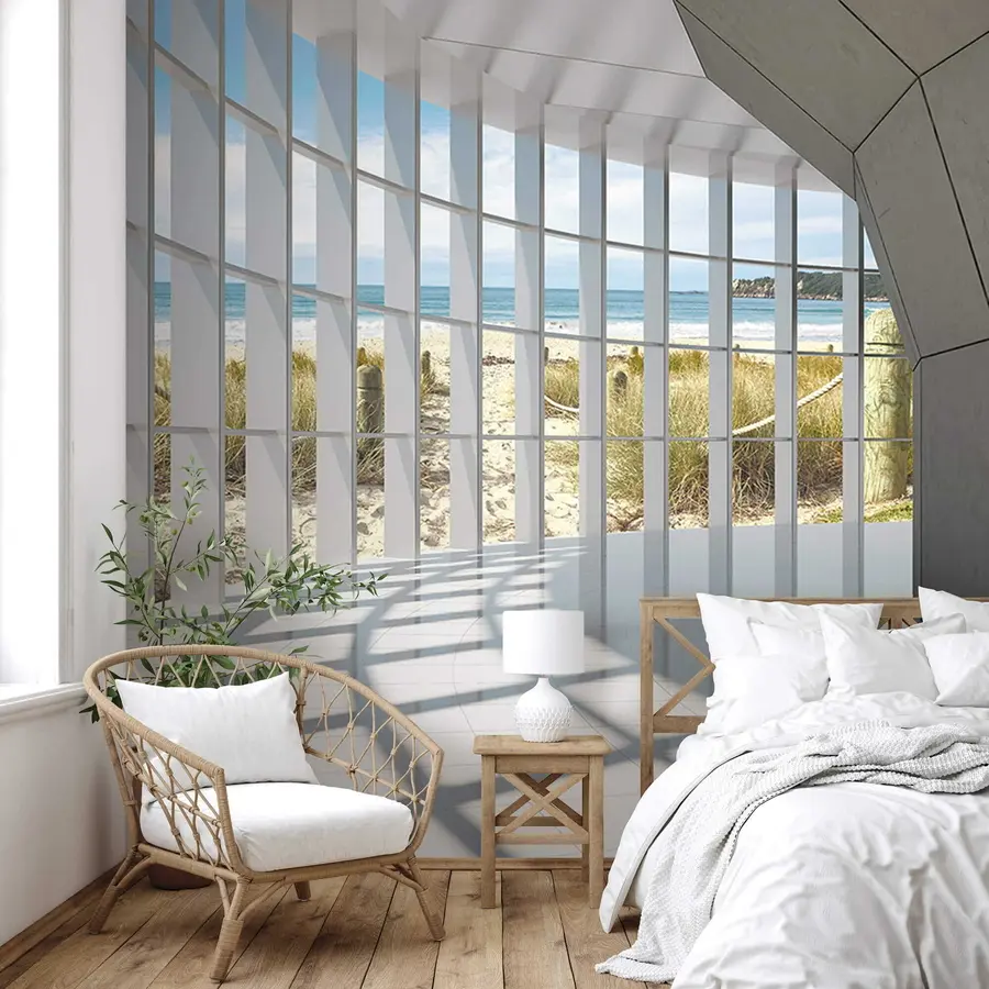 wall murals 3D corridor with sea view u70513