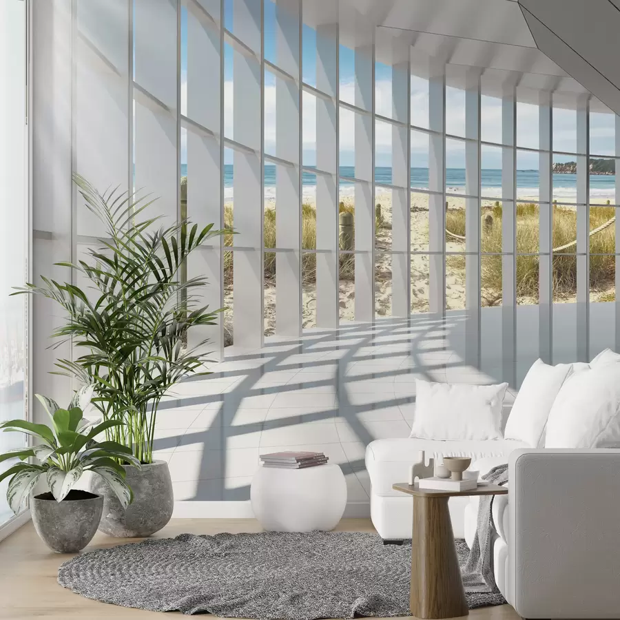 wall murals 3D corridor with sea view u70513