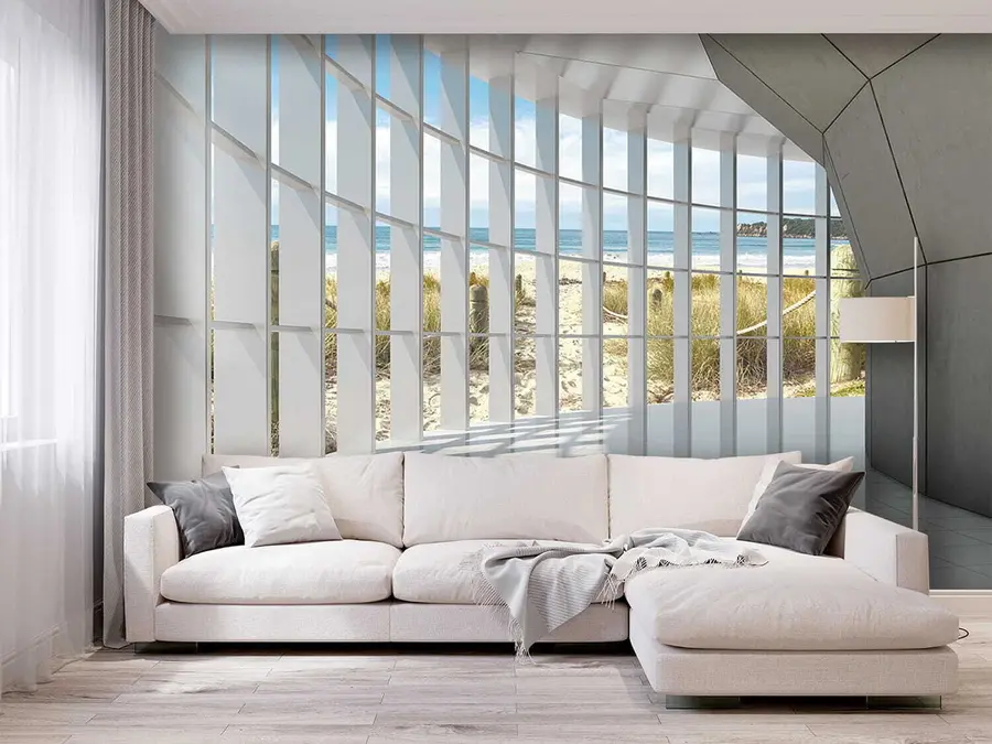 wall murals 3D corridor with sea view u70513