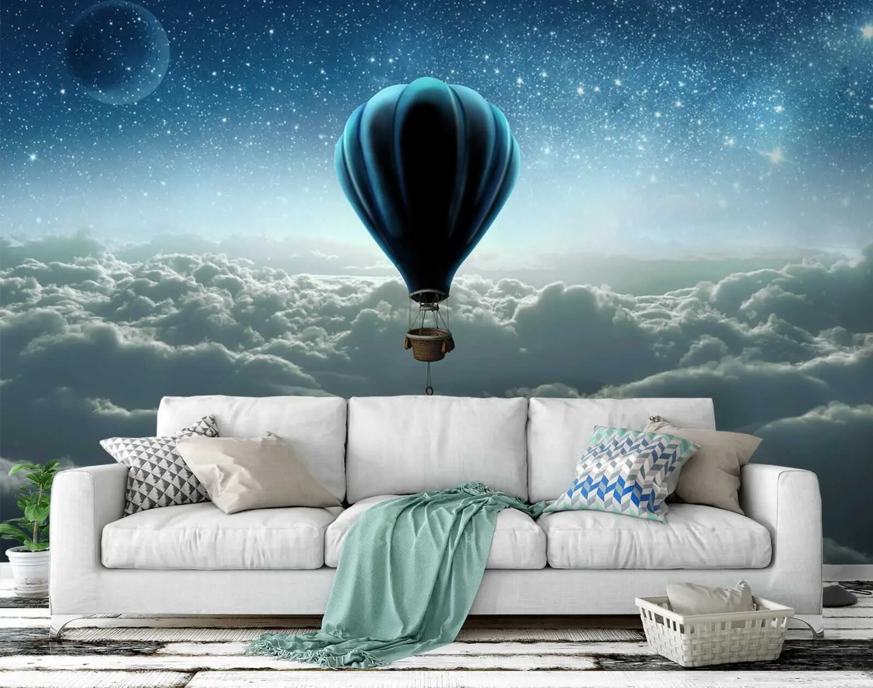 wall murals Hot air balloon on the background of the night sky u70538