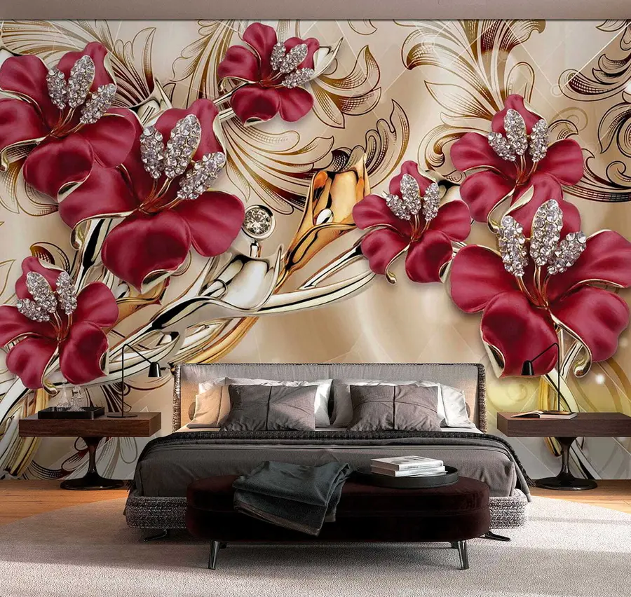 wall murals Red lilies with 3D effect u70604