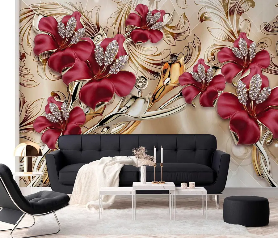 wall murals Red lilies with 3D effect u70604