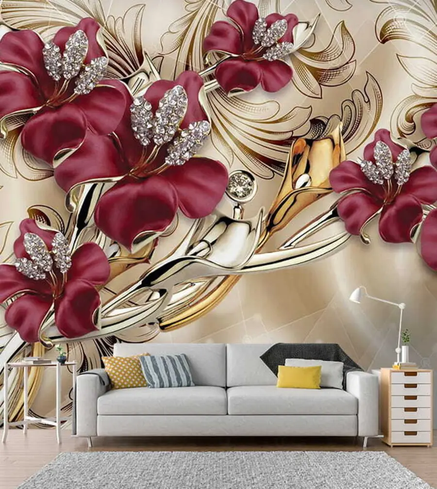 wall murals Red lilies with 3D effect u70604