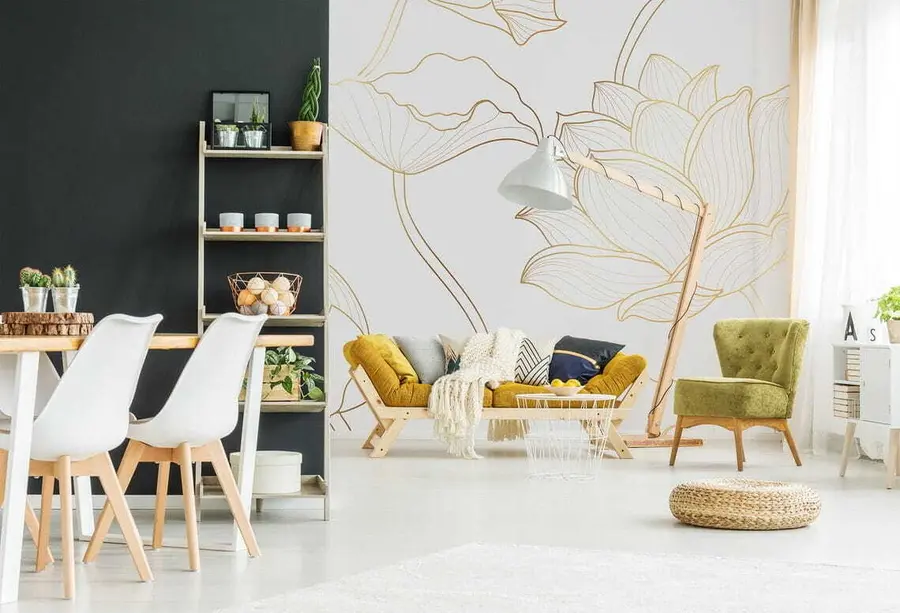 wall murals Lotus line art u58166