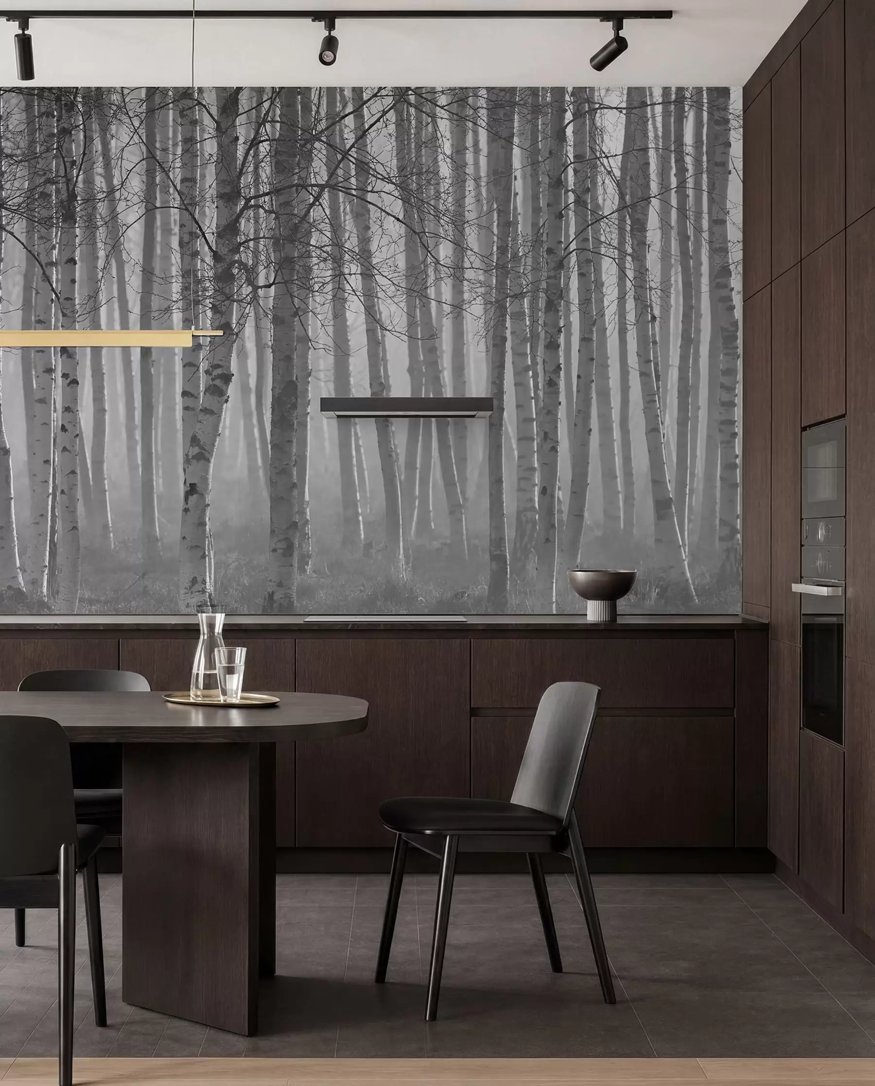 wall murals Morning mist in the birch forest u58971