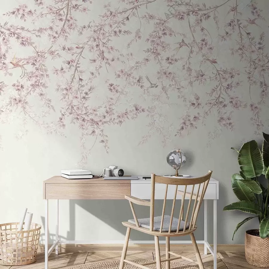 wall murals Floral branches and birds in milky colors u58941v2