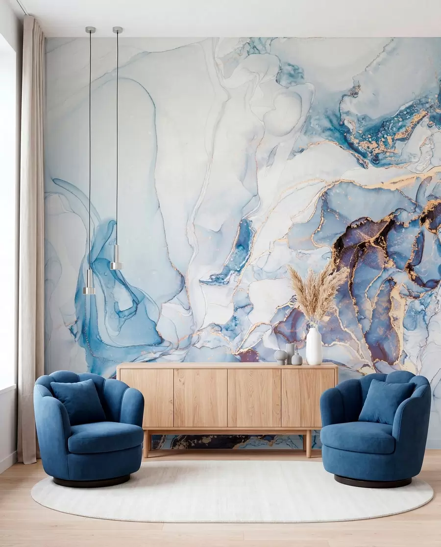 wall murals White blue marble, fluid u70767