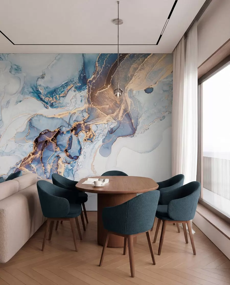 wall murals White blue marble, fluid u70767