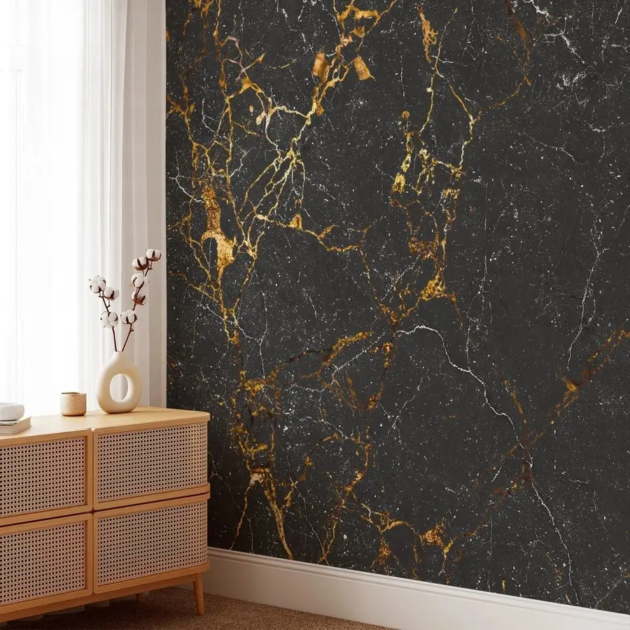 wall murals Black marble with veins u71335