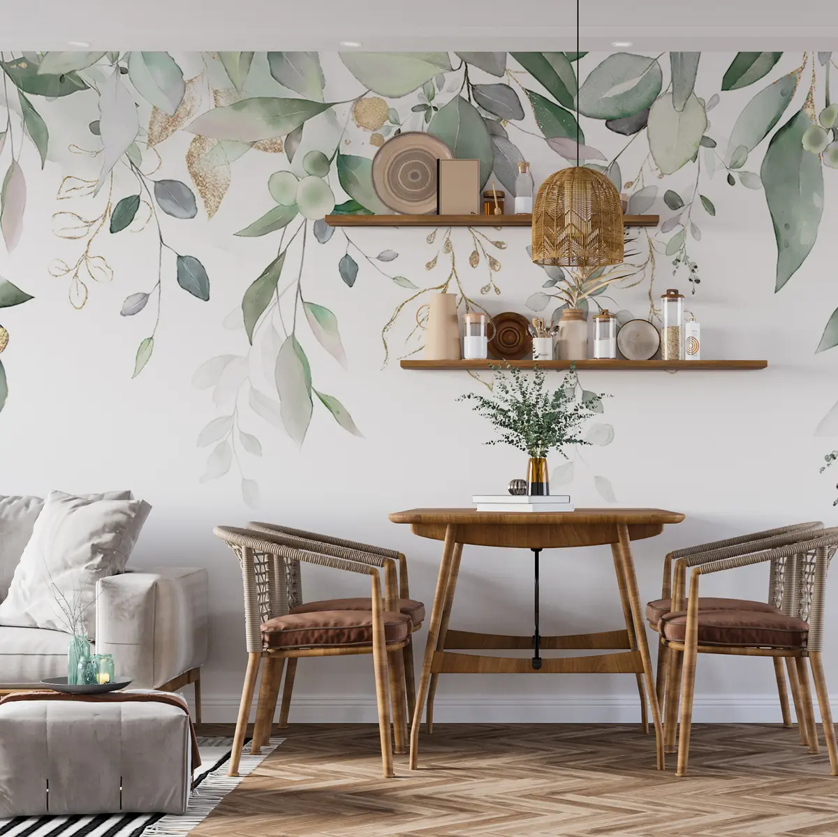 wall murals Hanging eucalyptus leaf on a white background u95506d2
