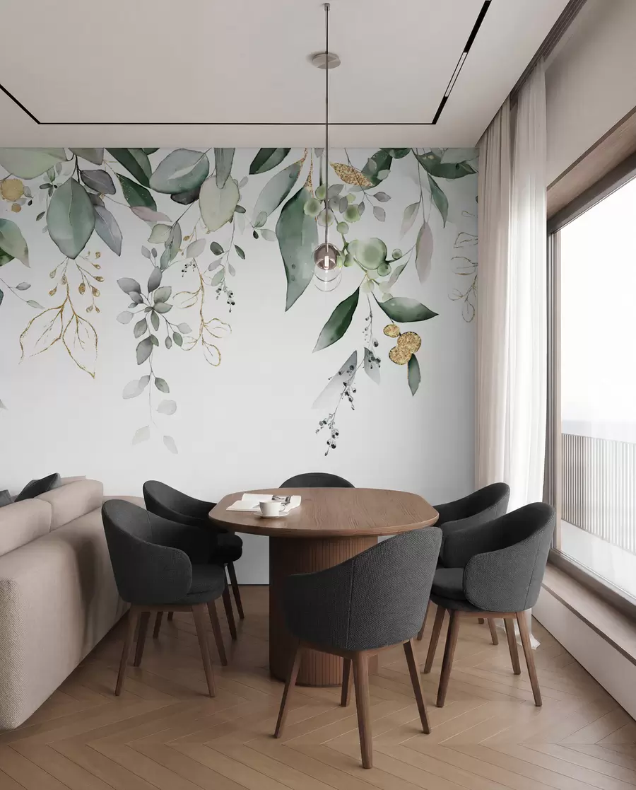 wall murals Hanging eucalyptus leaf on a white background u95506d2