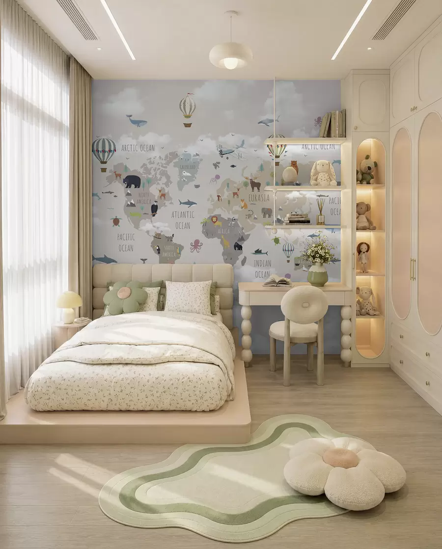 wall murals World map with animals and balloons u96461d1