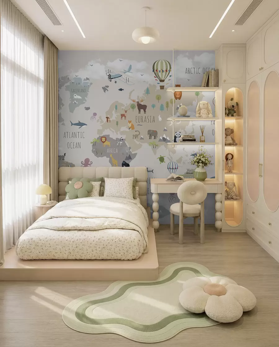 wall murals World map with animals and balloons u96461d2