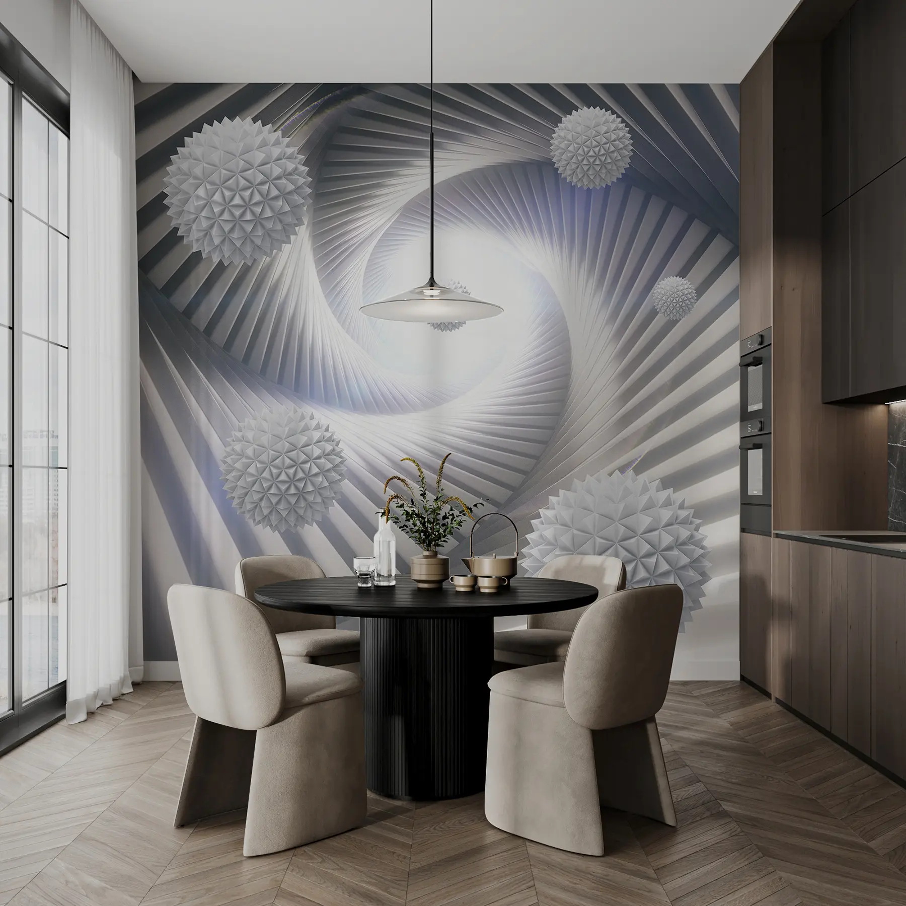 wall murals 3D tunnel and spheres u03120d1