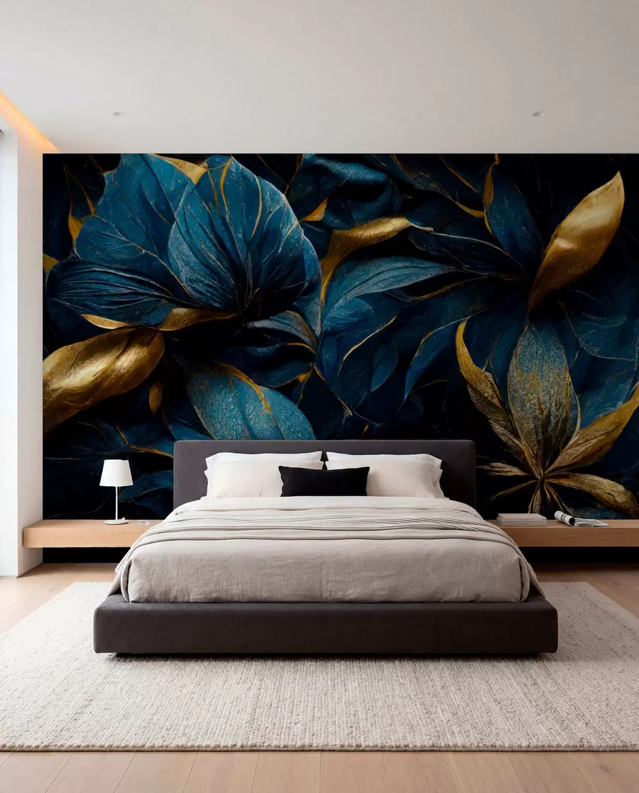wall murals Blue Petals in Gold I u74140d1
