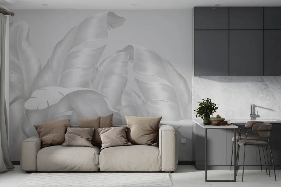 wall murals Classic square shaped leaves in white colours w00019d1v2