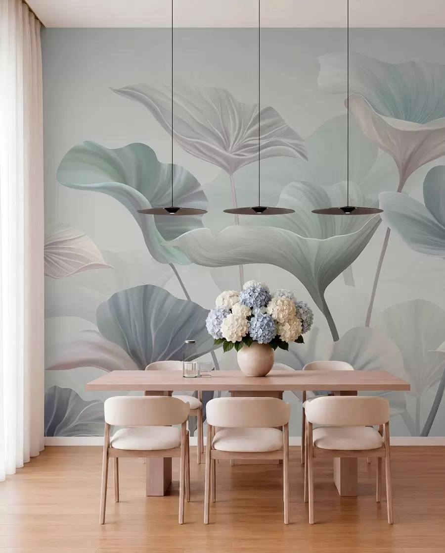 wall murals Blue Leaves Unfurling w00385v2