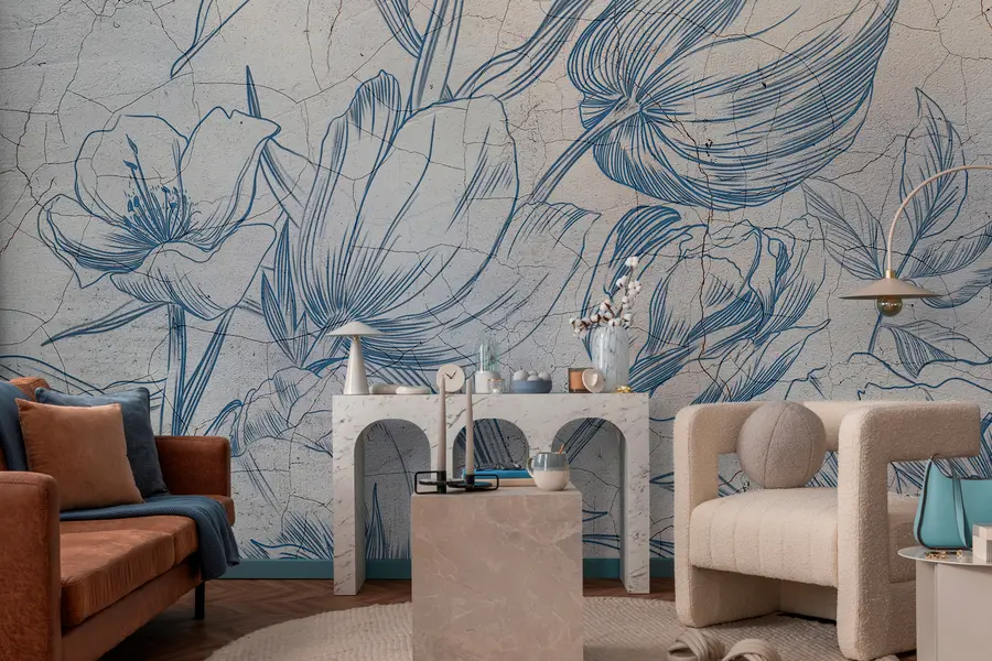 wall murals Graphics flowers drawing on the wall loft w00391