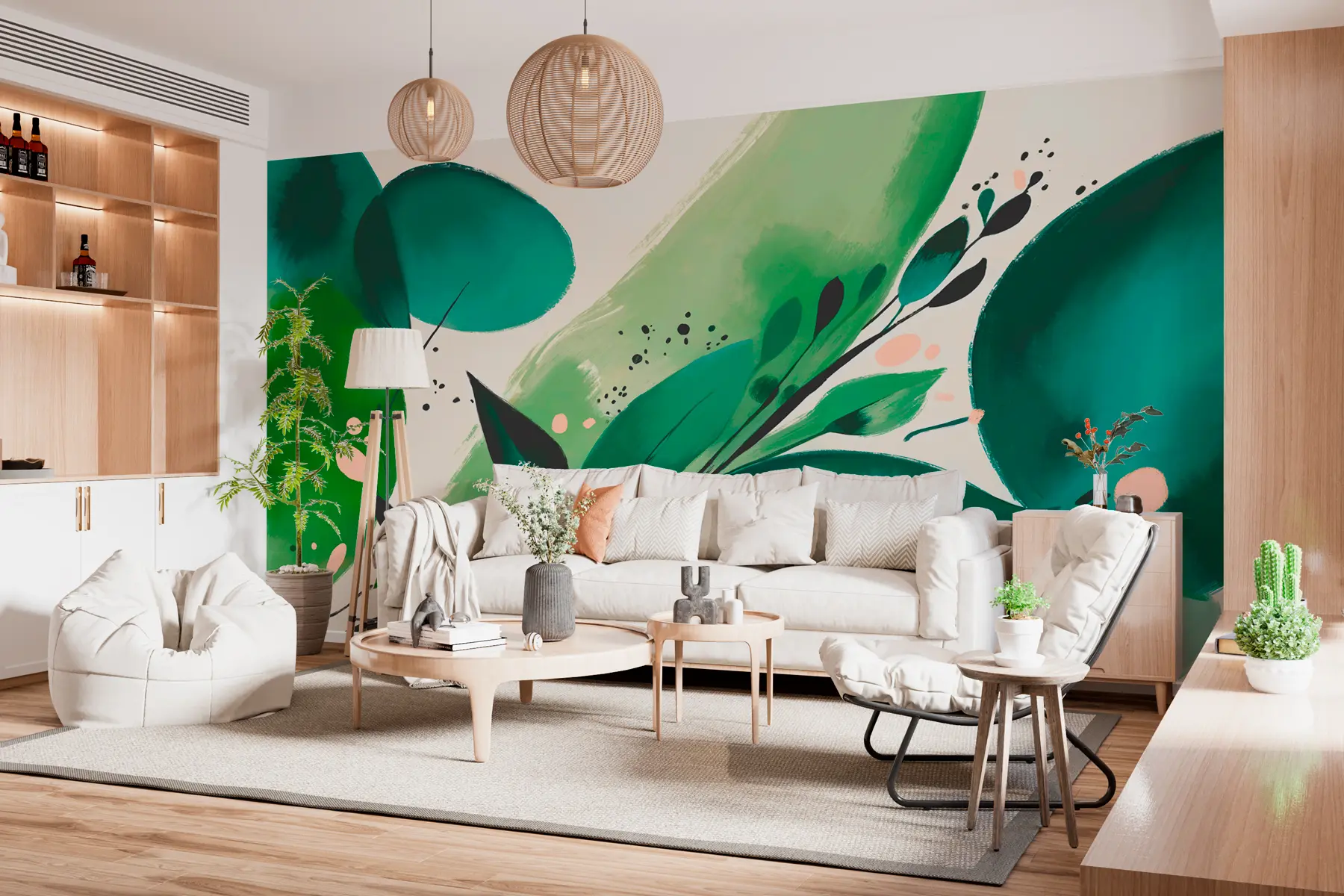 wall murals Abstract print floral motifs and leaves, minimalism w00394