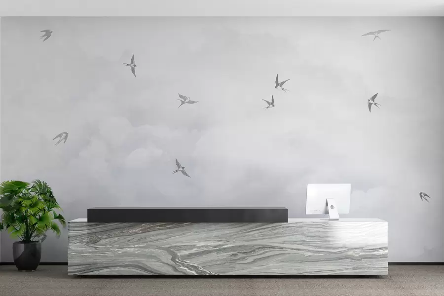 wall murals Blue sky with swallows w00526