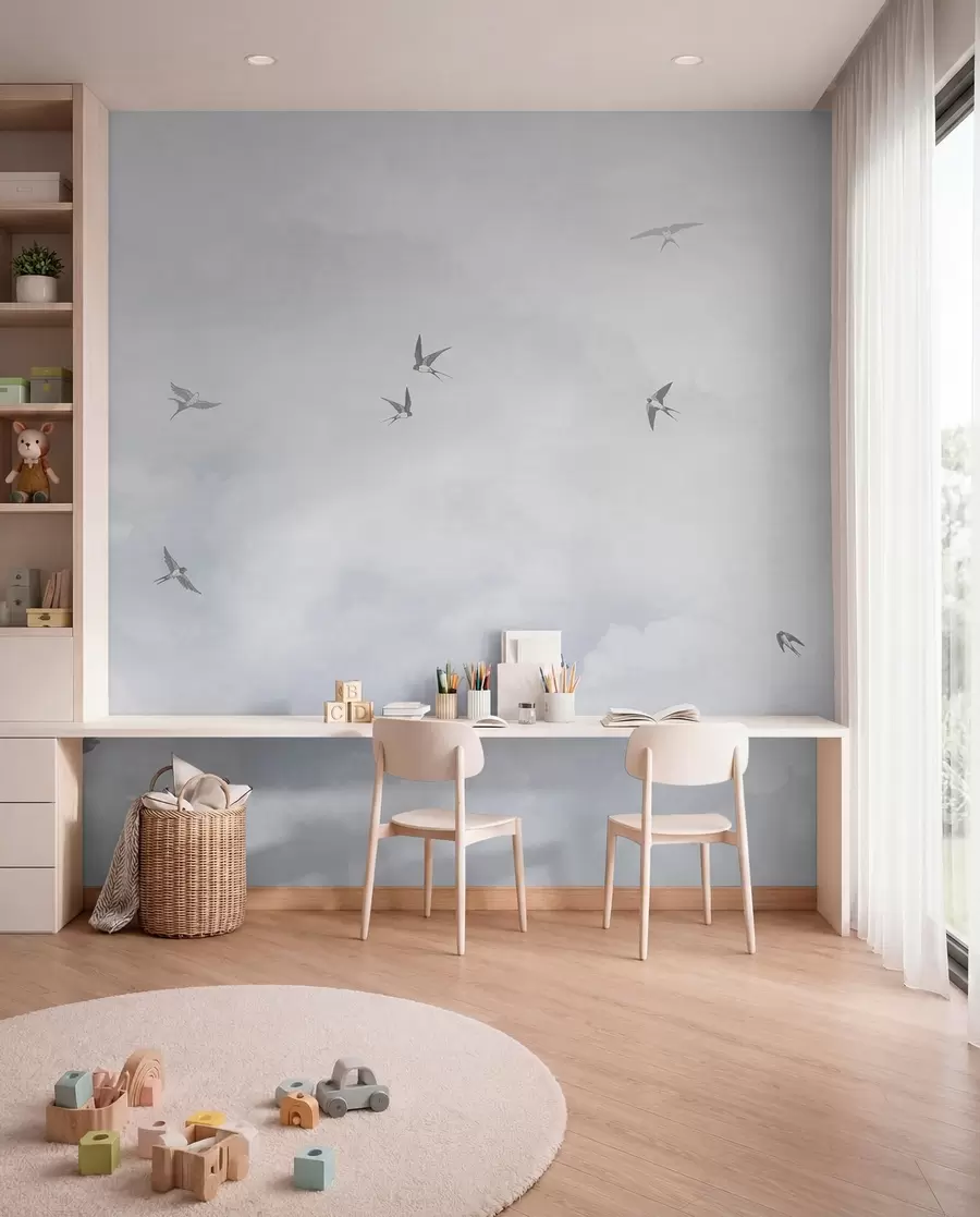 wall murals Blue sky with swallows w00526