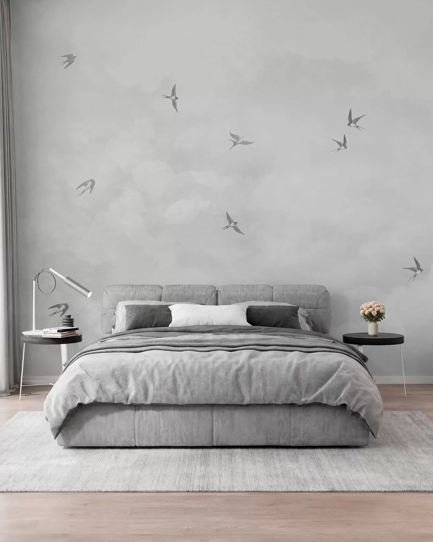 wall murals Grey sky with swallows w00526v1